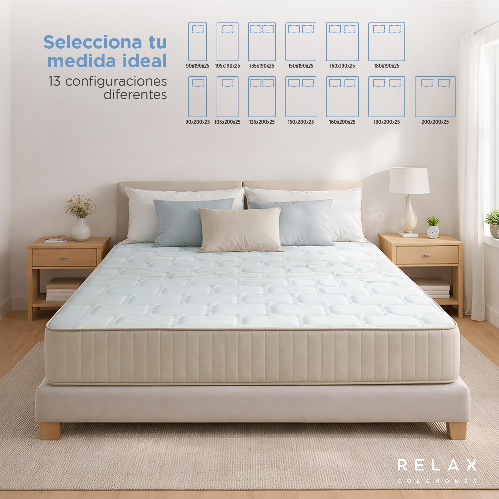 RELAX Colchones 150 x 190 | Colchón Muelles Ensacados Doble Cara 150x190 + Viscogel | Firmeza Alta | Altura 28cm| Transpirable y Viscoelástico con Memoria | Fabricado en España | ELARA Supreme 150x190
