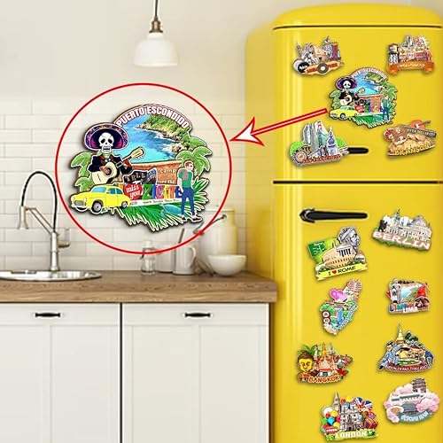 Miniatura 4 de Imán de madera para nevera, diseño de Puerto Escondido, México, 3D, monumentos de viaje, coleccionables, recuerdos, decoración hecha a mano, 2