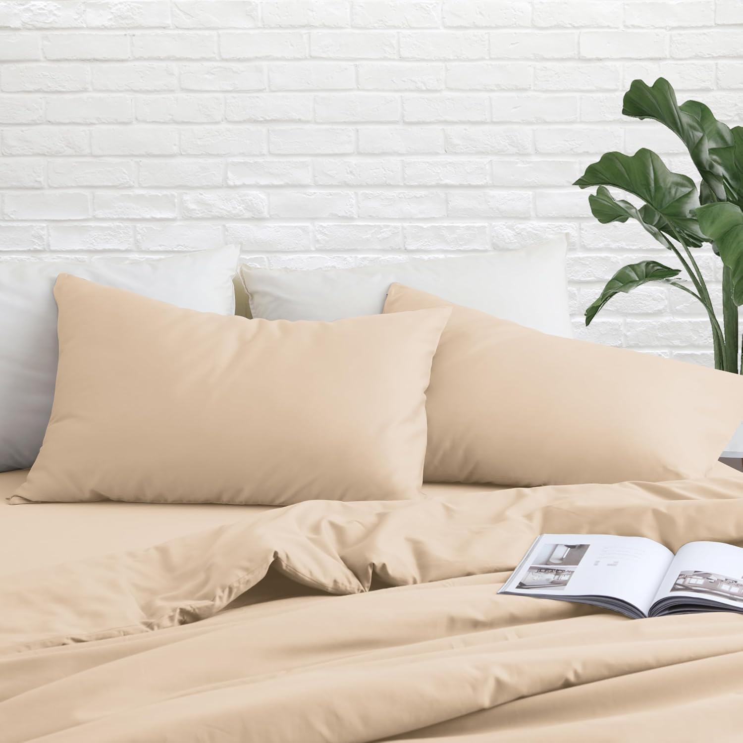 Toddler Pillow Protector Set of 2, 100% Egyptian Cotton Pillow Cases with Zipper 400 Thread Count Sateen Weave Cotton Beige Pillow Protector Standard Size Pillow Covers 13x18 Inches