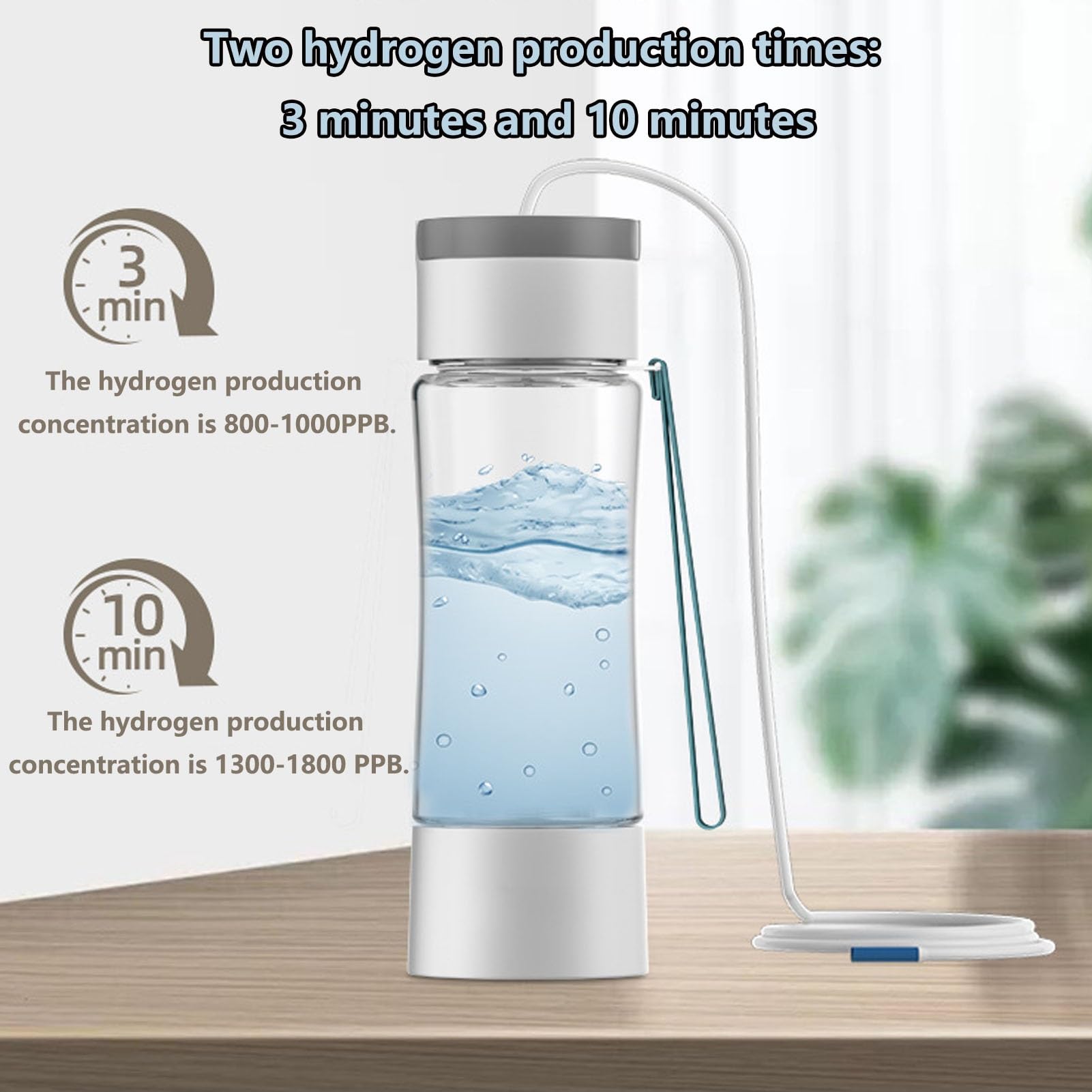 PAHION Botella De Agua Hidrógeno De 420ML En TRITAN Alimentario Doble Modo Electrolítico 3 Y 10 Minutos Genera 800-1000PPB MAX Suitable For Uso Diario Viajes Oficina Y Hogar Confiable