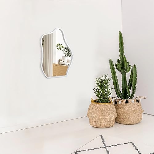Miniatura 4 de Espejo de pared asimétrico para pared, marco de madera moderno, espejos artísticos únicos, bonito y elegante espejo colgante de nube, espejo