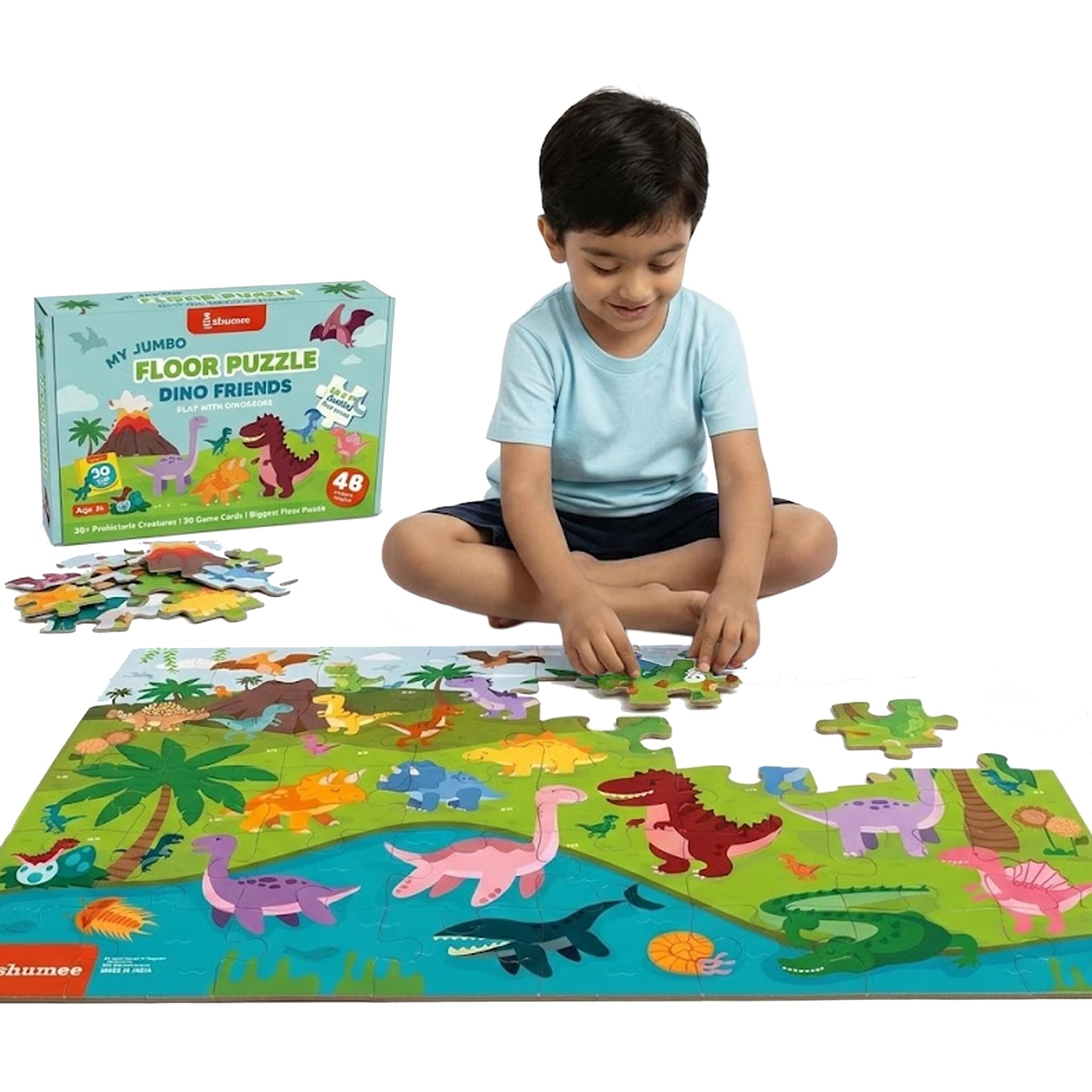 Shumee My Jumbo Floor Puzzle – Dinosaur Adventure | 48-Piece Jumbo Jigsaw Floor Puzzle for Kids Age 3+ Years | Educational Puzzle with 4 Learning Games | Fine Motor Skills & Problem Solving Toy-image-33