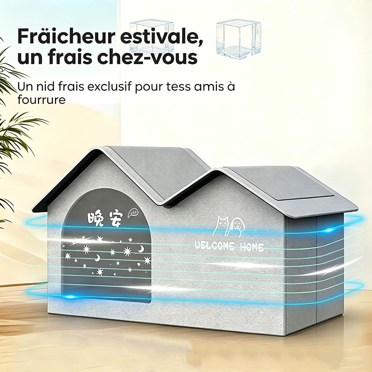 Maison Rafraîchissante Chat – Cabane de Refroidissement avec Poches de Glace, Niche Respirante Anti-Fuite et Barrière Thermique, Rafraîchisseur Idéal pour Intérieur, Balcon et Terrasse (L)