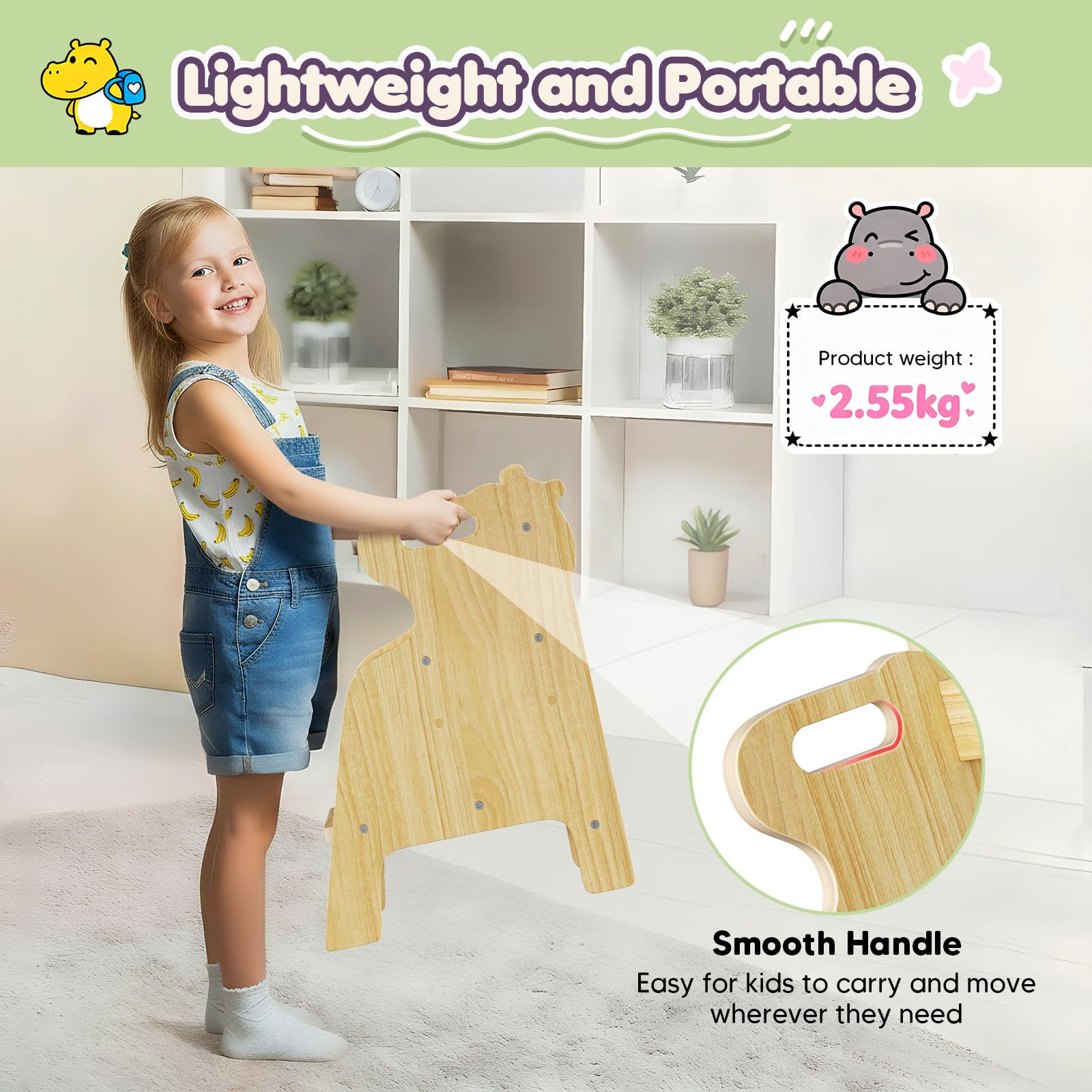 Tabouret pour Enfants à Deux Marches réglable en Bois avec Patins antidérapants