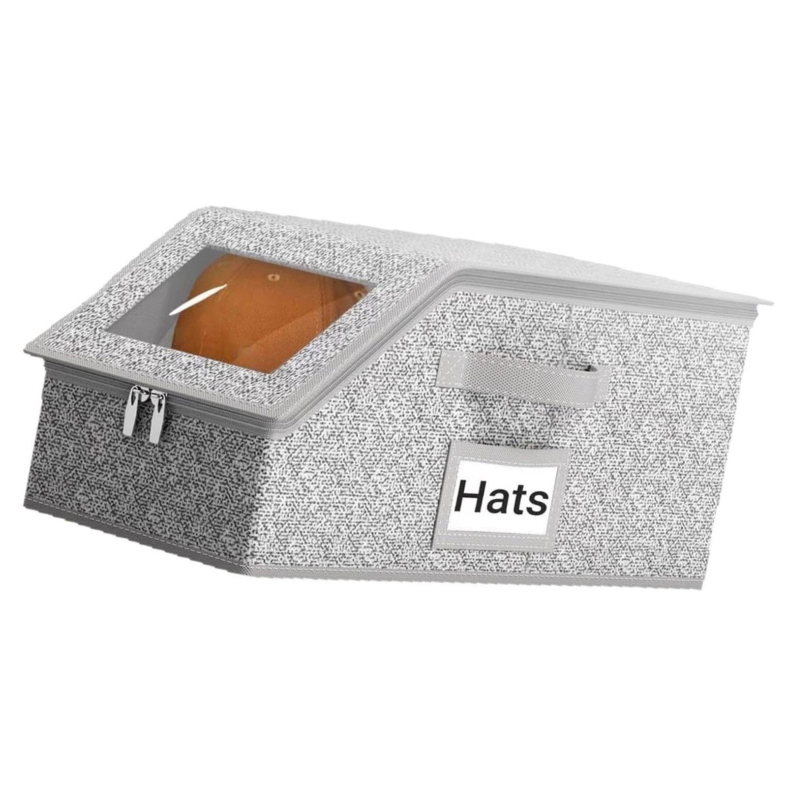 Msioytog Fabric Foldable Caps Organiser Box Hinged Dustproof Cover Closet Shelf Storage Solution with Clear Window Foldable Hat Storage Holder Container