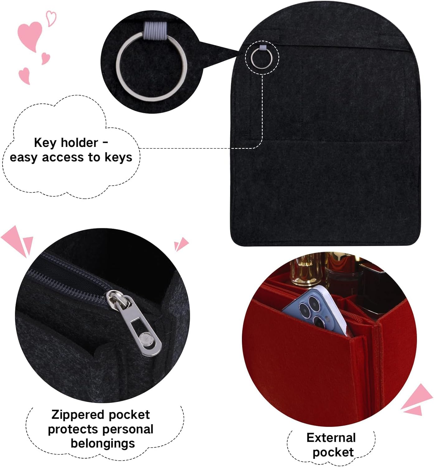 Felt Backpack Organiser Mini Backpack Organizer Insert Small Bag Divider for Rucksack Purse Lightweight Nylon Shoulder Bag Organizer Insert Color-B S - Image 5