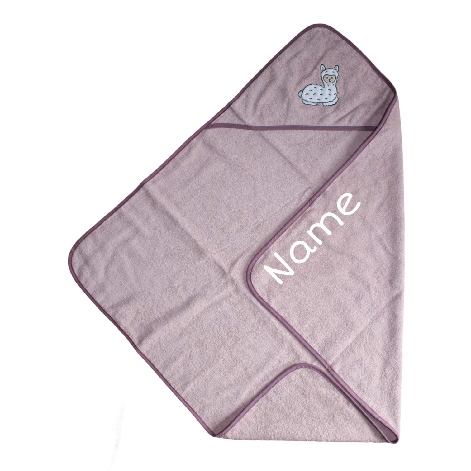 Baby Kapuzenhandtuch Set mit Waschlappen | Baby Badetuch 80x80 Bestickt mit Namen | Baby Handtuch Kapuzenbadetuch | personalisiert mit Name | Jungen Mädchen (Rosa Lama)