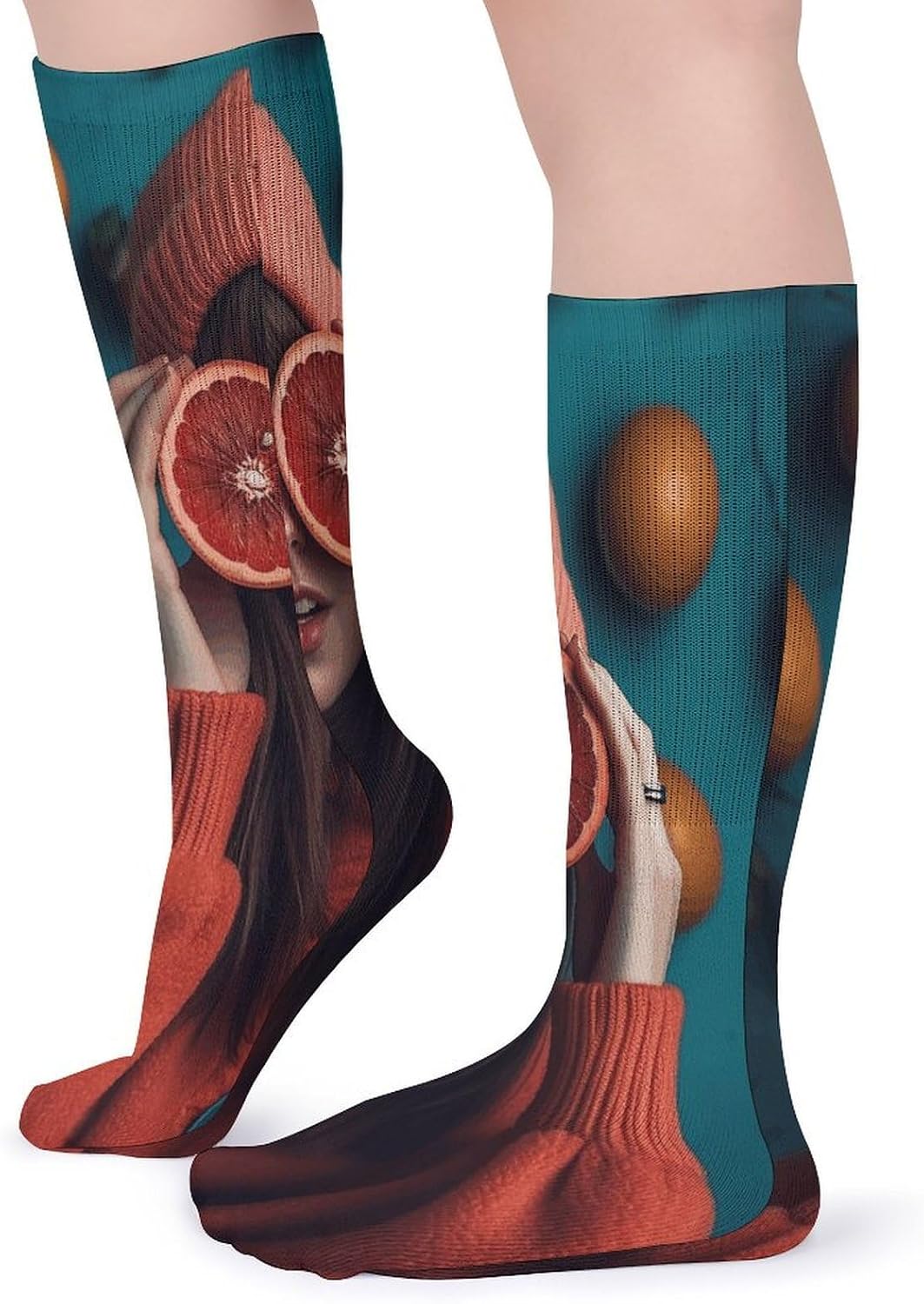 Grapefruit Covering Eyes Stocking - Cute Casual Long Athletic,Crew Sock for Men Women,Running Socks Soft Breathable for Gift