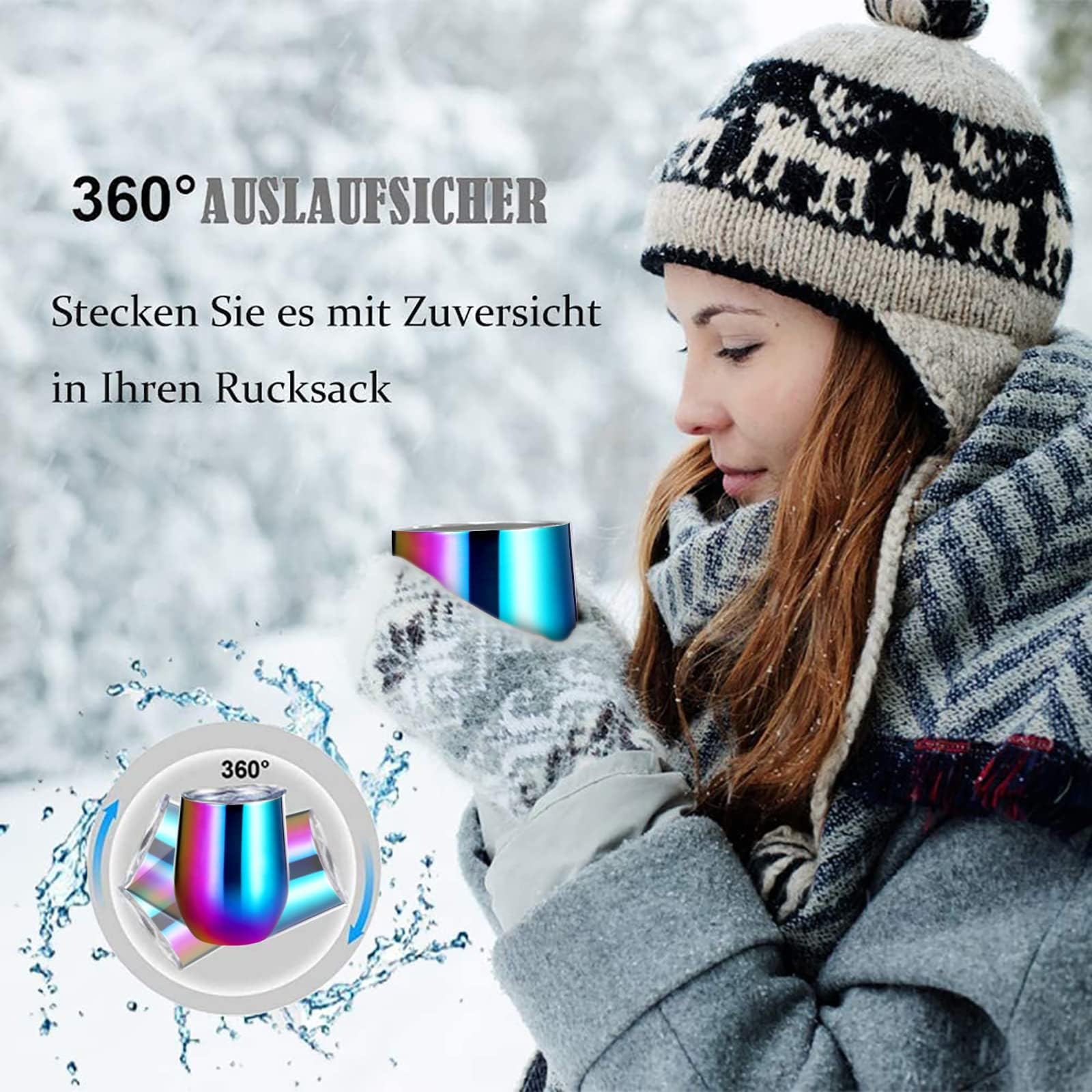 FloweryOcean Weinbecher aus Edelstahl, 2 Stück 12OZ Weingläser to go, hält 5h heiß/ 10h kalt, BPA-frei… – Ansicht 4