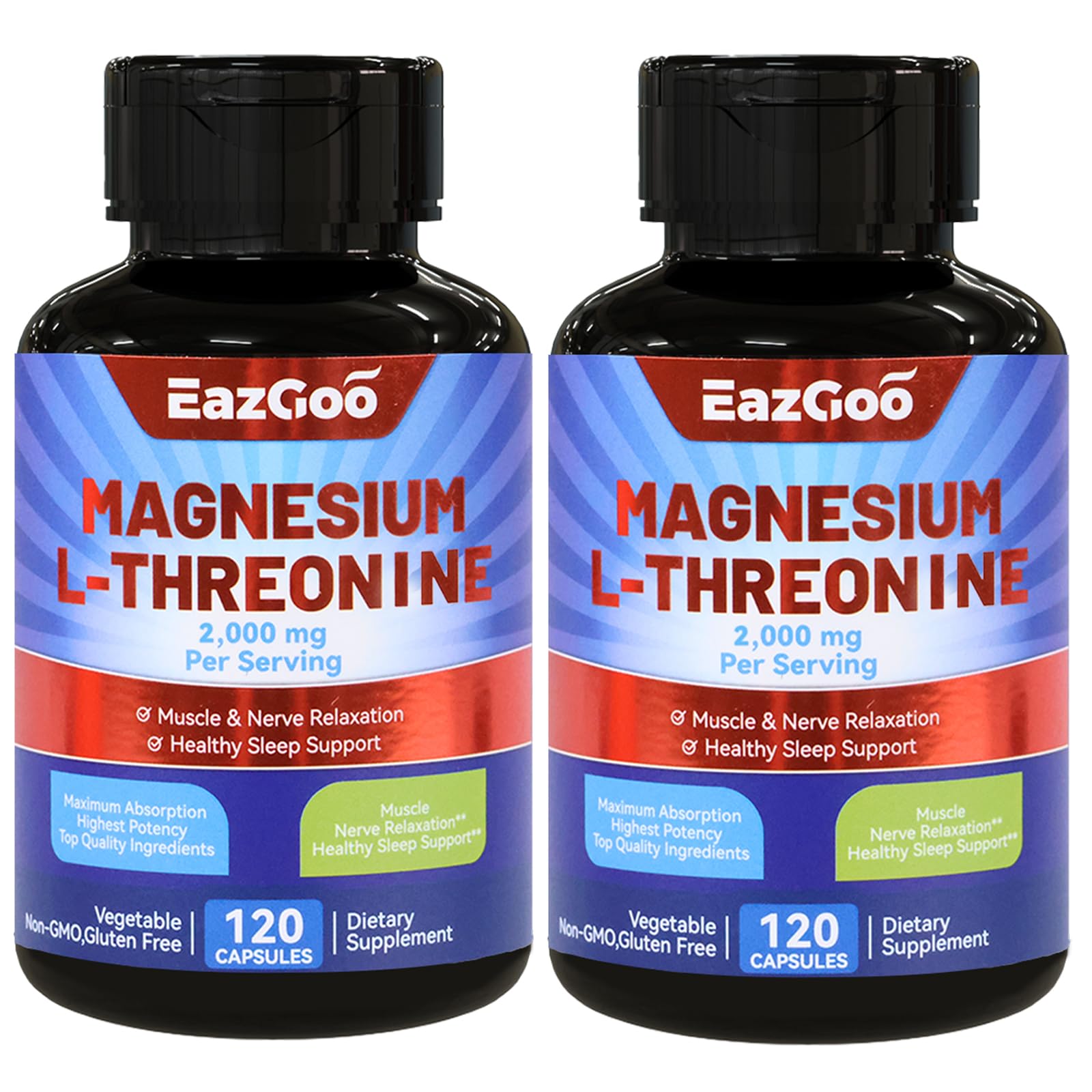Magnesium L-Threonine Supplement 2000mg, Mineral Magnesium Supplement 120 Count (Pack of 2)