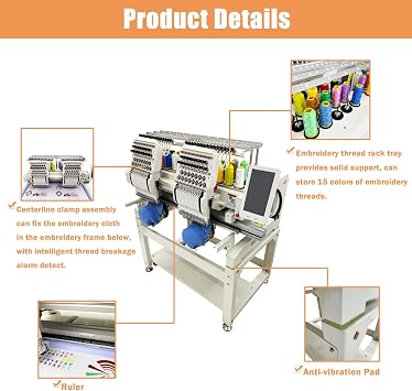 Automatic Embroidery Machine 15 Needle Commercial Embroiderer for Flat and Hat Embroidery Double Head 400 * 500mm Area 1000 stitches/minute 110V-220V