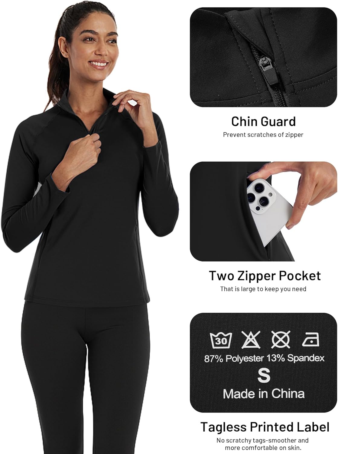 Runhit Women's Quarter Zip Pullover with Pockets Long Sleeve Golf Tennis Shirts UPF 50 Sun Protection Workout Athletic Tops - Image 5