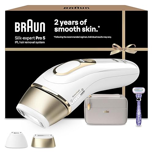 Braun IPL Silk-Expert Pro 5, at Home Hair Removal, Alternative for Laser Hair Removal, Includes Pouch, Venus Razor, Precision Head, 2 Years of Smooth Skin, Gift for Women, White/Gold, PL5138 - PL5138