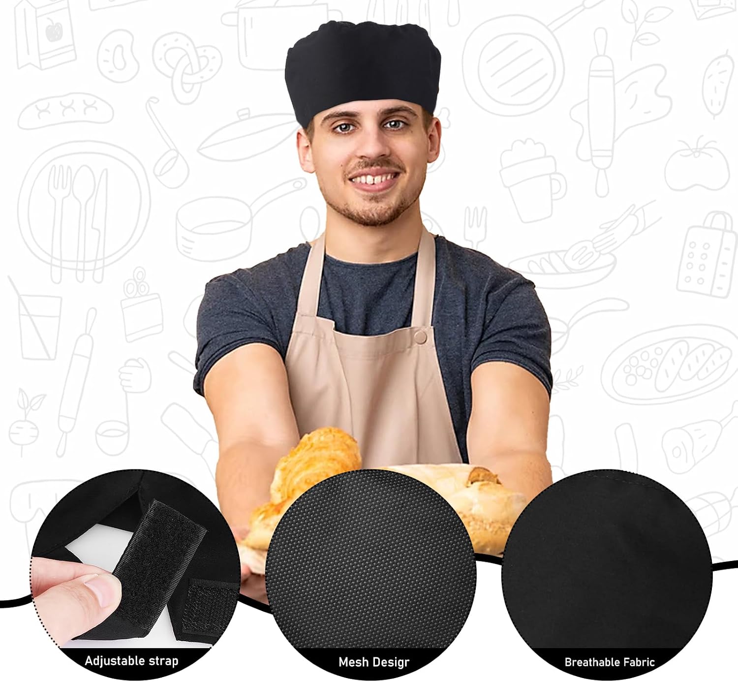 8 Pcs Unisex Chef Hats for Men Women Adult Adjustable Kitchen Cooking Caps Sushi Beanie Chef Breathable Mesh Top Skull Cap