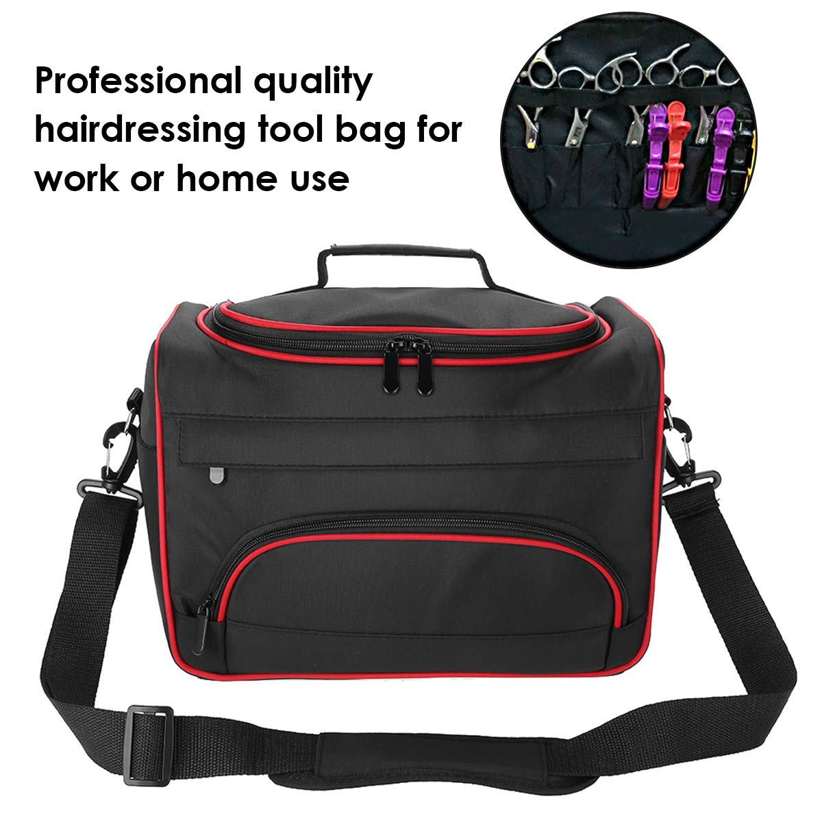 Borsa da parrucchiere per salone di grandi dimensioni, multifunzione, con tasca multipla per pettine da barbiere, forbici e clip, Nero , moda