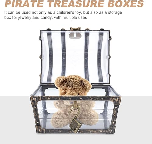 Miniatura 7 de Zerodeko Caja del tesoro pirata con cerradura transparente pirata joyería pecho piedras preciosas caja de almacenamiento de diamantes de imitación
