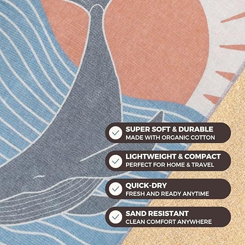 Miniatura 2 de FESHKA Toalla de playa turca sin arena (37 x 67), toalla de baño de secado rápido, manta de playa de gran tamaño, ligera para viajes, fabricada con