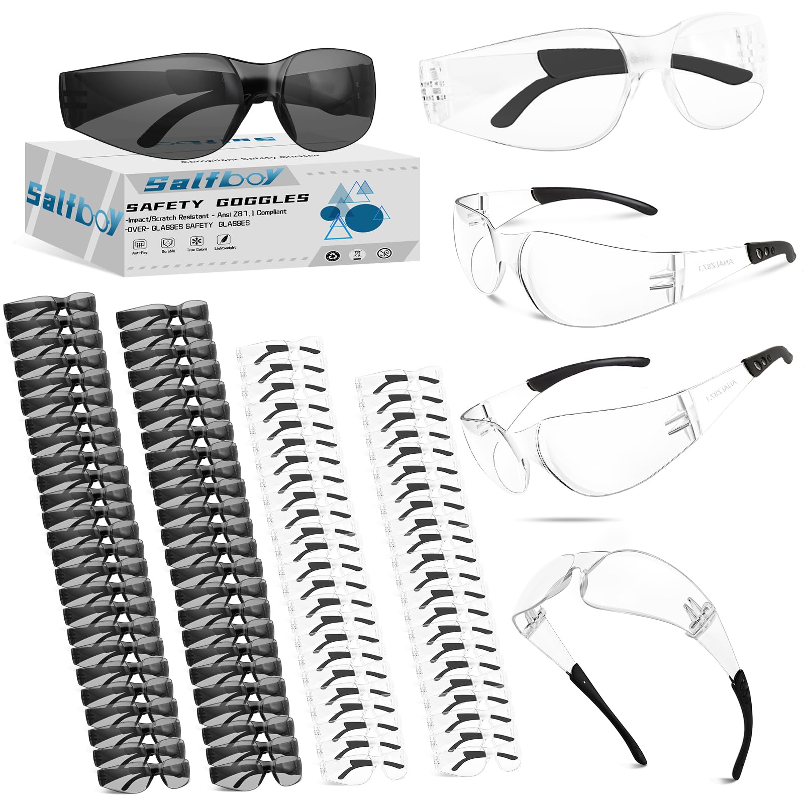 Salfboy Tinted Safety Glasses for Men Women Clear Ansi Z87.1 Eye Protection Scratch and Impact Resistant Protective Eyewear