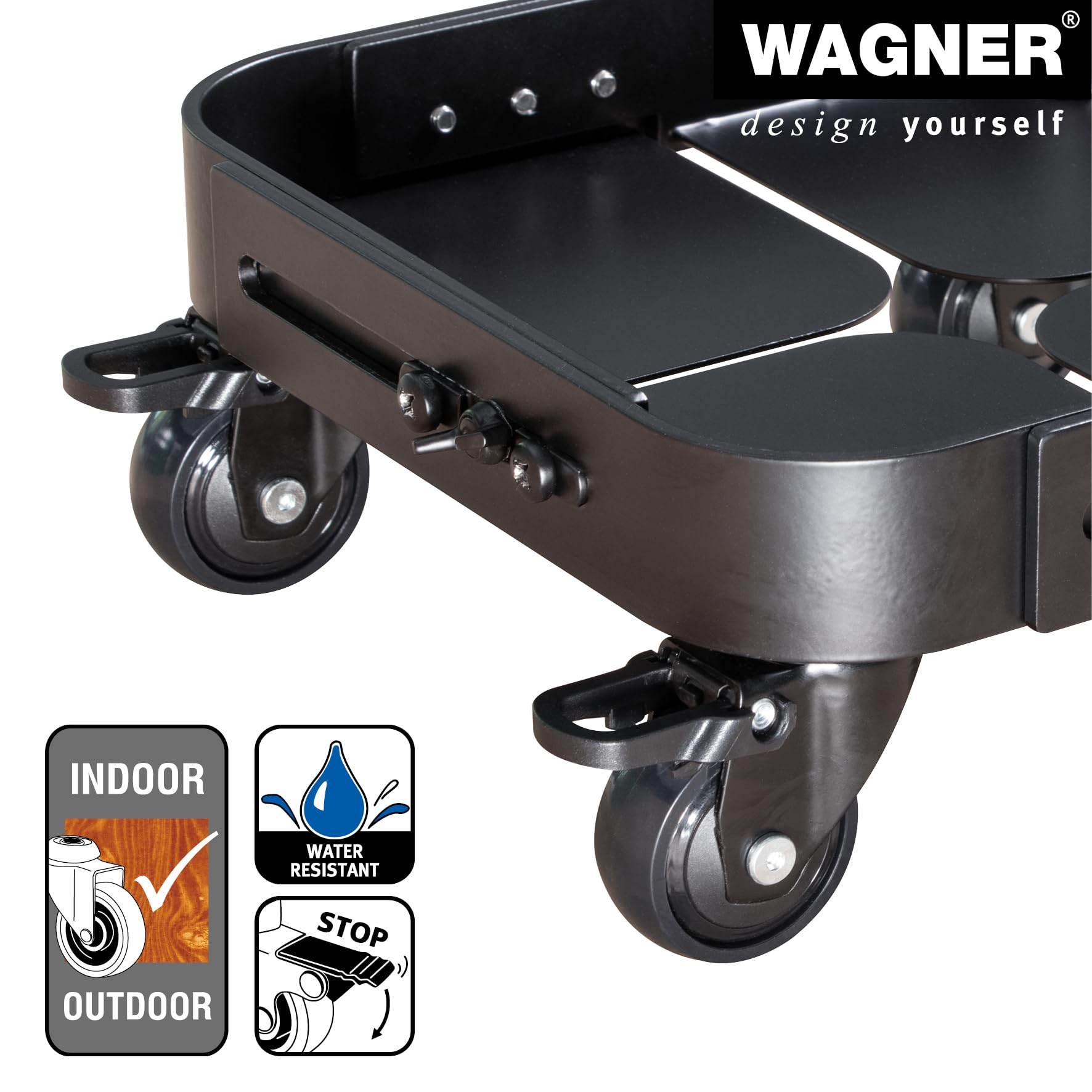 WAGNER Pflanzenroller Sun City Exclusive 25-30 x 10,5 cm I Nutzfläche, stufenlos ausziehbar I Blumenroller für Außenbereich + Innenbereich, Kübelroller Stahl, Tragkraft 200 kg - 20082101