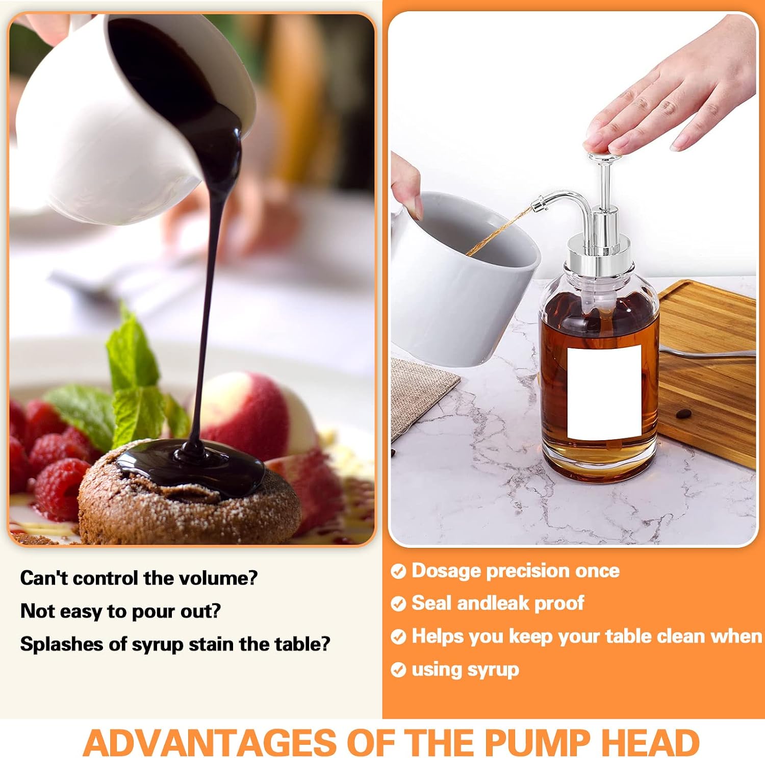 4-Piece Coffee Syrup Dispenser, Skinny Pumps with 1.3" Dia, Fits Multiple Bottles (Black & Silver)