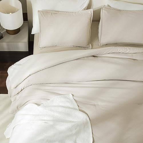 Miniatura 5 de Andency Juego de edredón de 3 piezas de color caqui, tamaño matrimonial, juego de edredón de punto gofre para todas las estaciones, juego de edredón