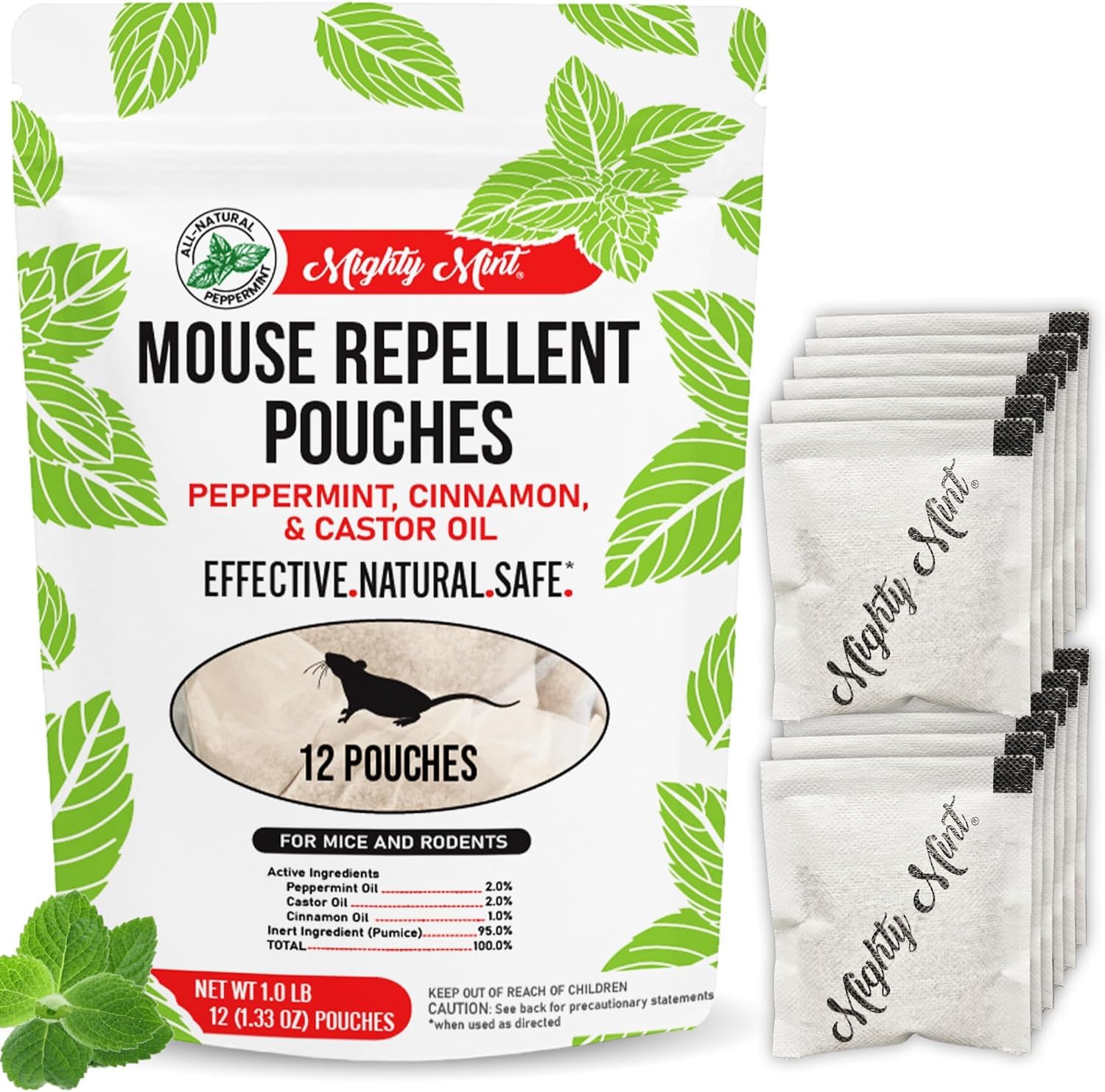 Mighty Mint Mouse Repellent Pouches, Peppermint Rodent Deterrent for Home, RV, and More, 12 Pack