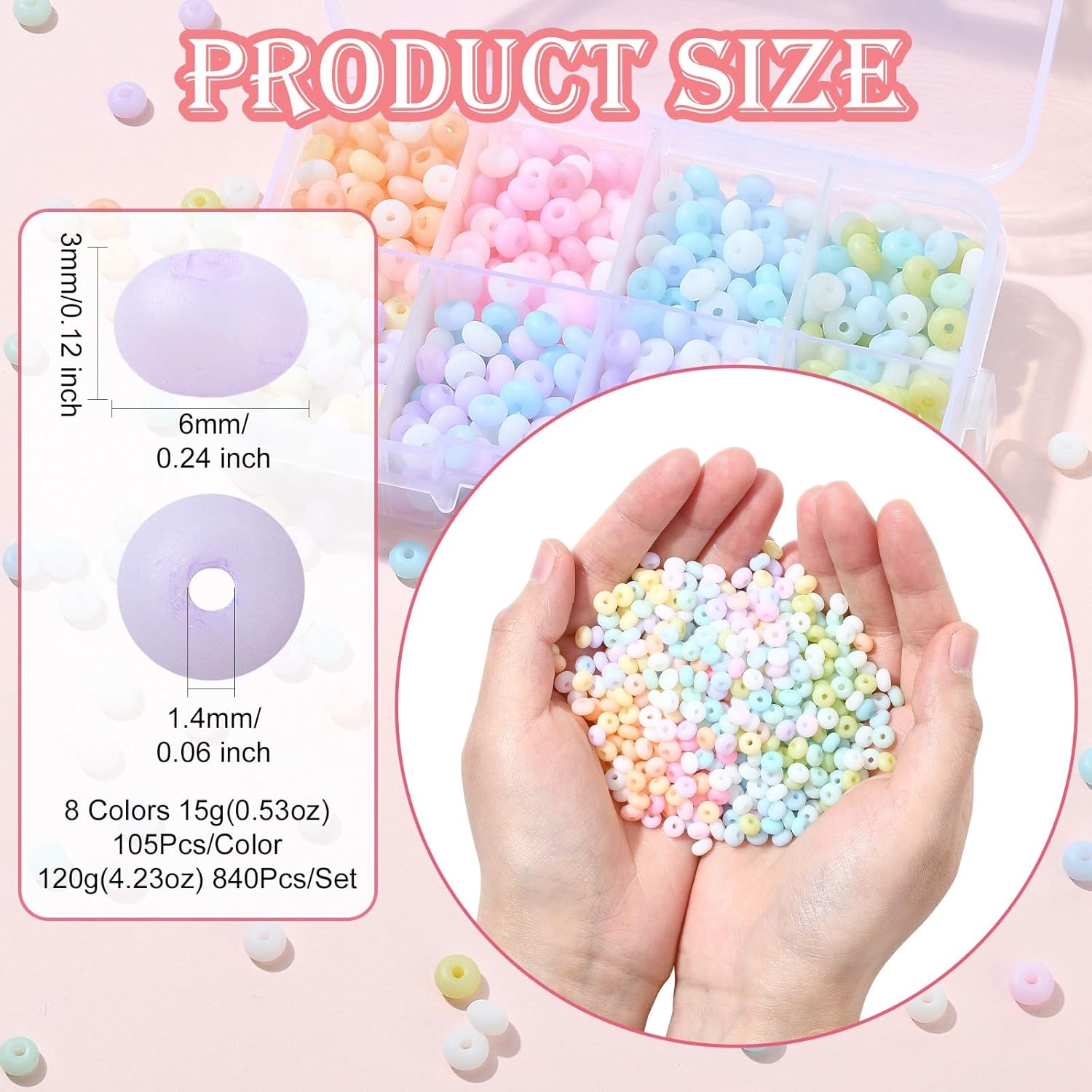 LiQunSweet 840 pcs 8 Colors 6x3mm Flat Round Frosted Glass Beads Abacus Rondelle Disc Spacer Loose Beads for DIY Jewelry Bracelet Necklace Crafts Keychain Bag Decor - Image 2