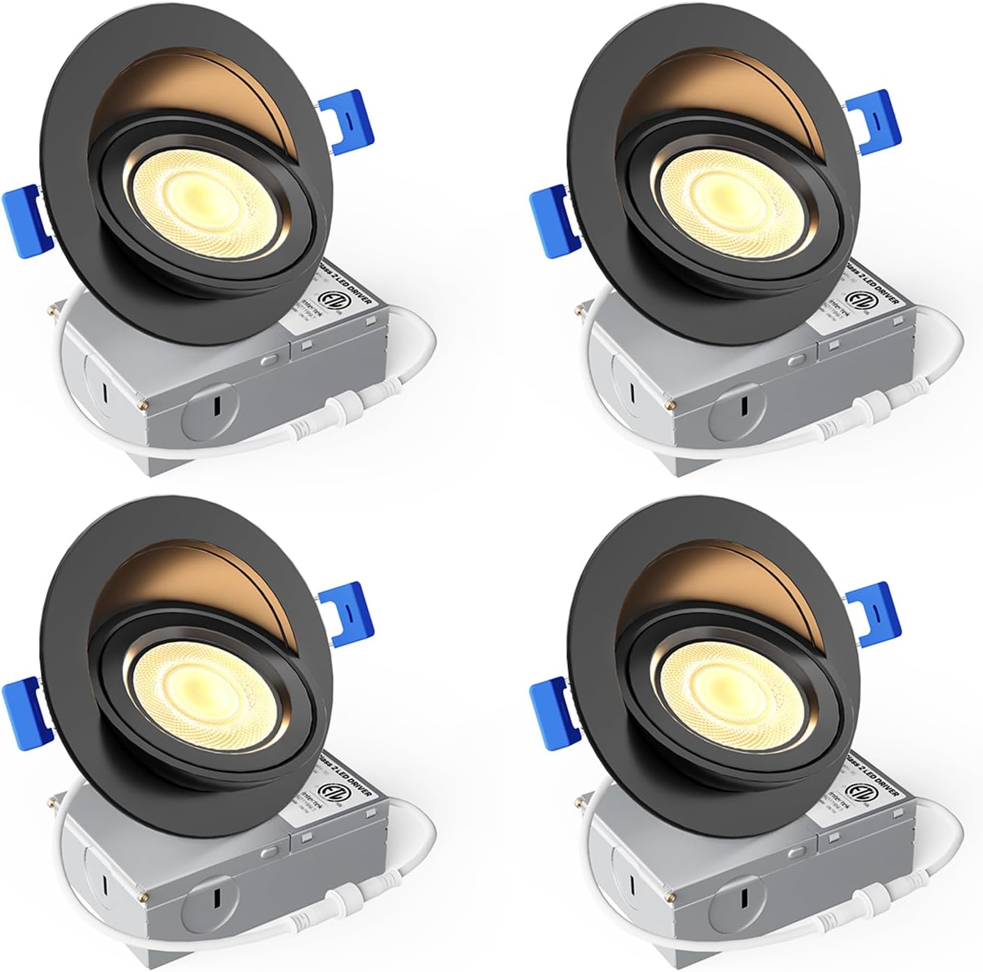 Ensenior 4 Pack 4 inch 5CCT LED Gimbal Led Recessed Light with Junction Box, 360°+90° Adjustable Directional Lighting, Dimmable, CRI90+, 2700K/3000K/3500K/4000K/5000K, 900LM, 10W=85W-ETL&FCC, Black