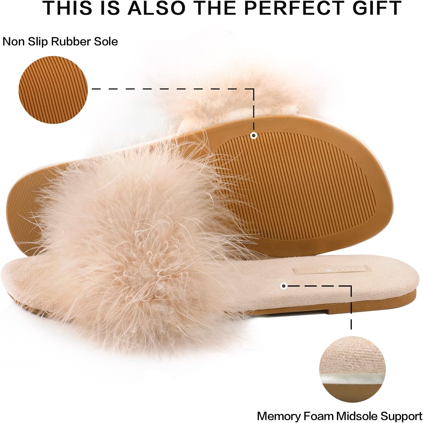 BCTEX COLL Women's Fuzzy Open Toe Slippers Memory Foam Feather Slides Fluffy Furry Indoor House Sandals - Image 4