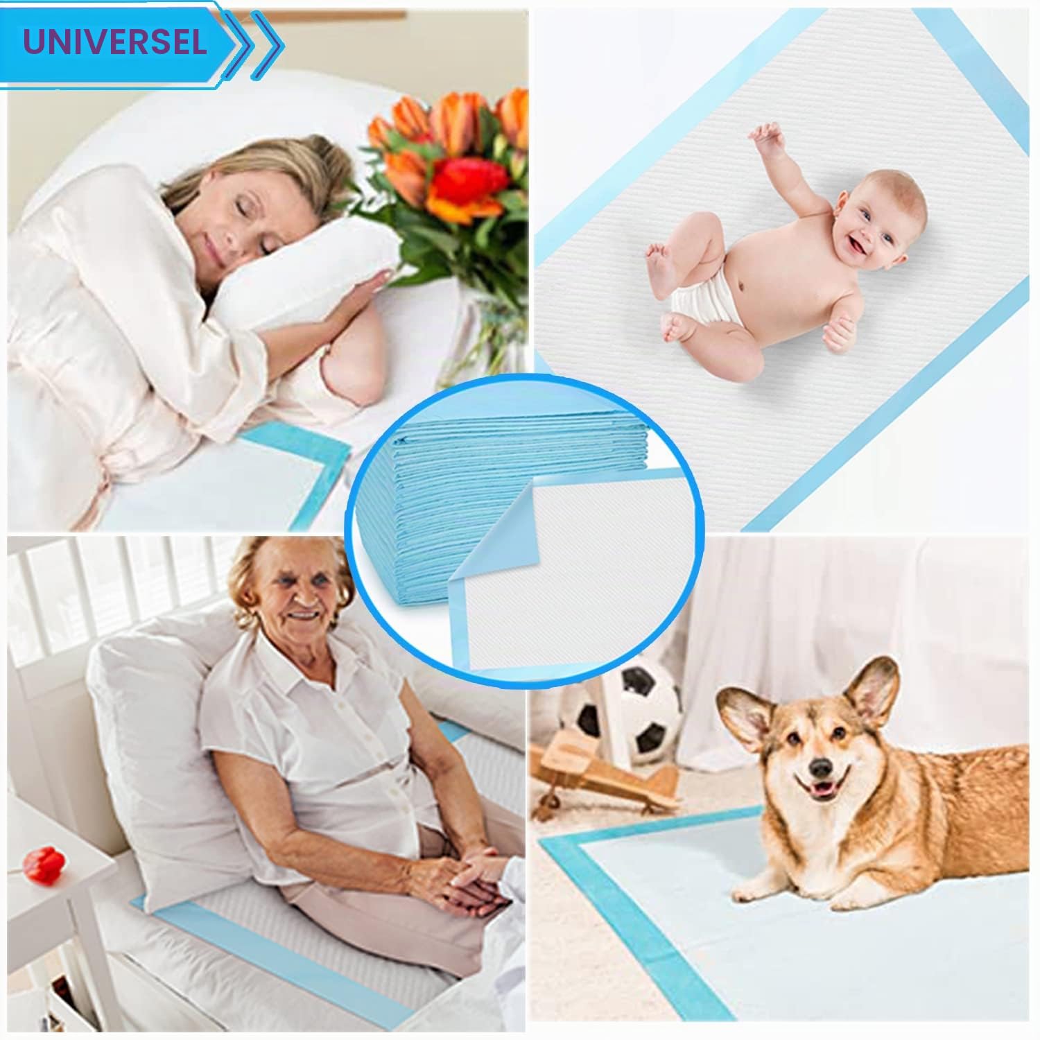 Alèses d'hôpital Alèses jetables pour bébé Tapis de change imperméable Tapis de change respirant Forte absorption 80 x 120 cm (80 x 120 cm, Lot de 10)