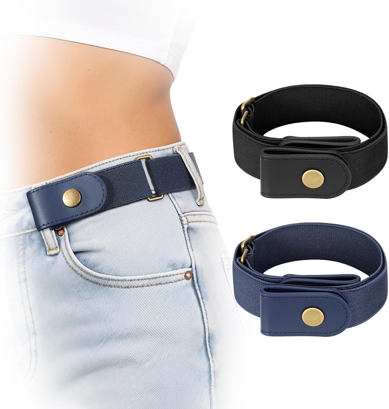No Buckle Stretchy Belt for Women and Men, Adjustable Elastic Side Belt for Jeans and Pants with Plus Size