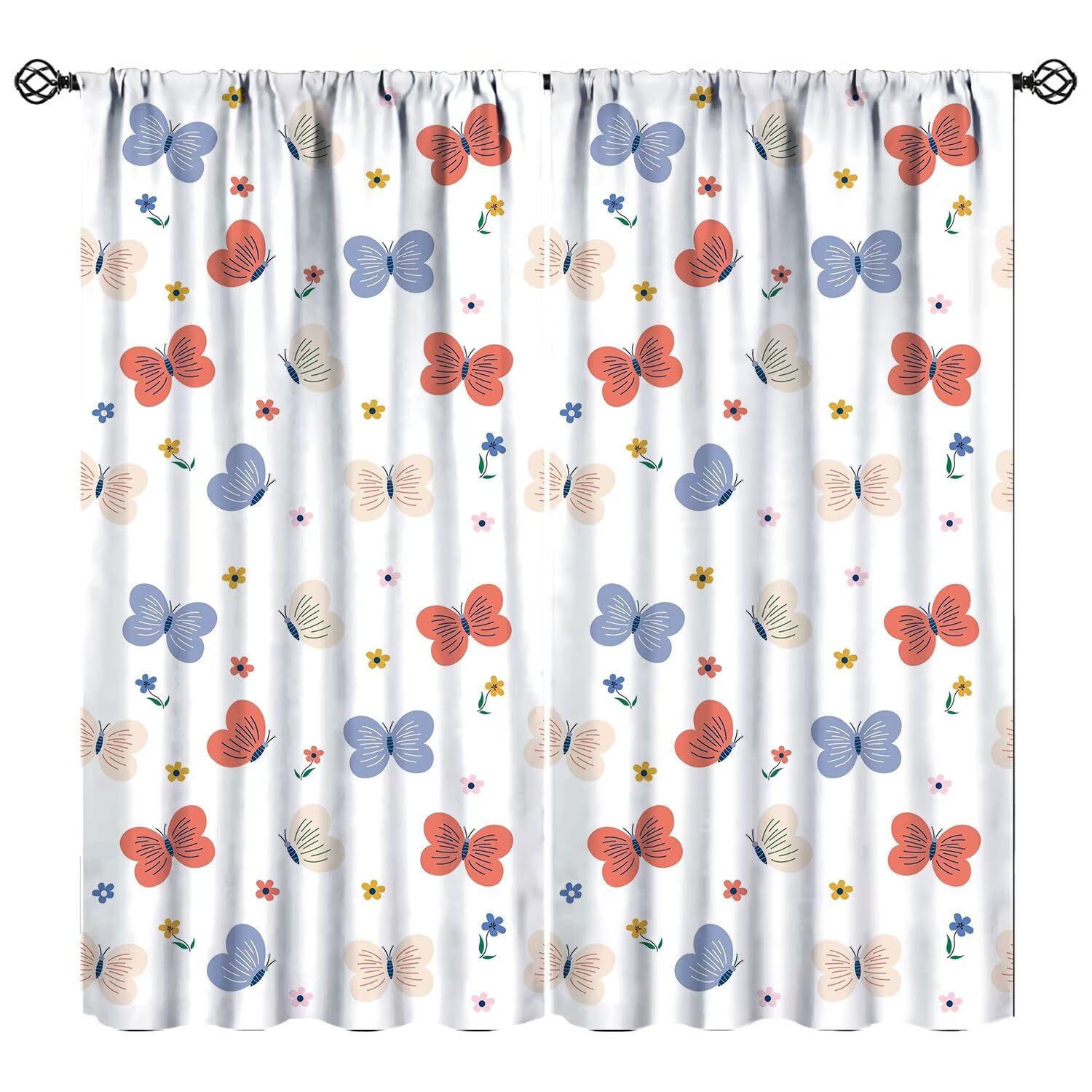 JESTRONRY Butterfly Curtains, Cute Butterflies and Flowers Window Drapes for Living Room Bedroom Kitchen Bathroom Home Decor 52" W X 84" L (Blackout)