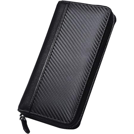 Amazon Co Jp Amazon限定ブランド 財布 メンズ 長財布 カーボンレザー 牛革 本革 ラウンドファスナー 大容量 小銭入れ Black シューズ バッグ