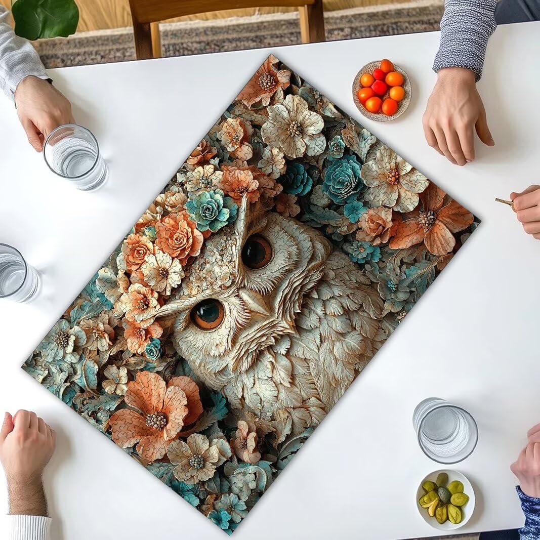 Puzzle 1000 elementów, sowa dla dorosłych, drewniane puzzle na prezenty