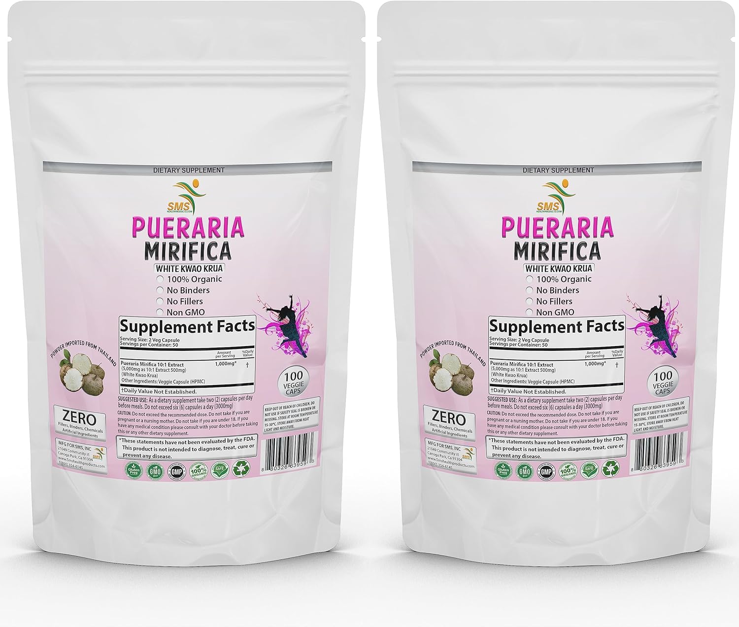 200 Veggie Caps Pueraria Mirifica Powder, 100% 10:1 Potent, Organic, 1,000mg Daily Non GMO from Thailand, Premium Quality