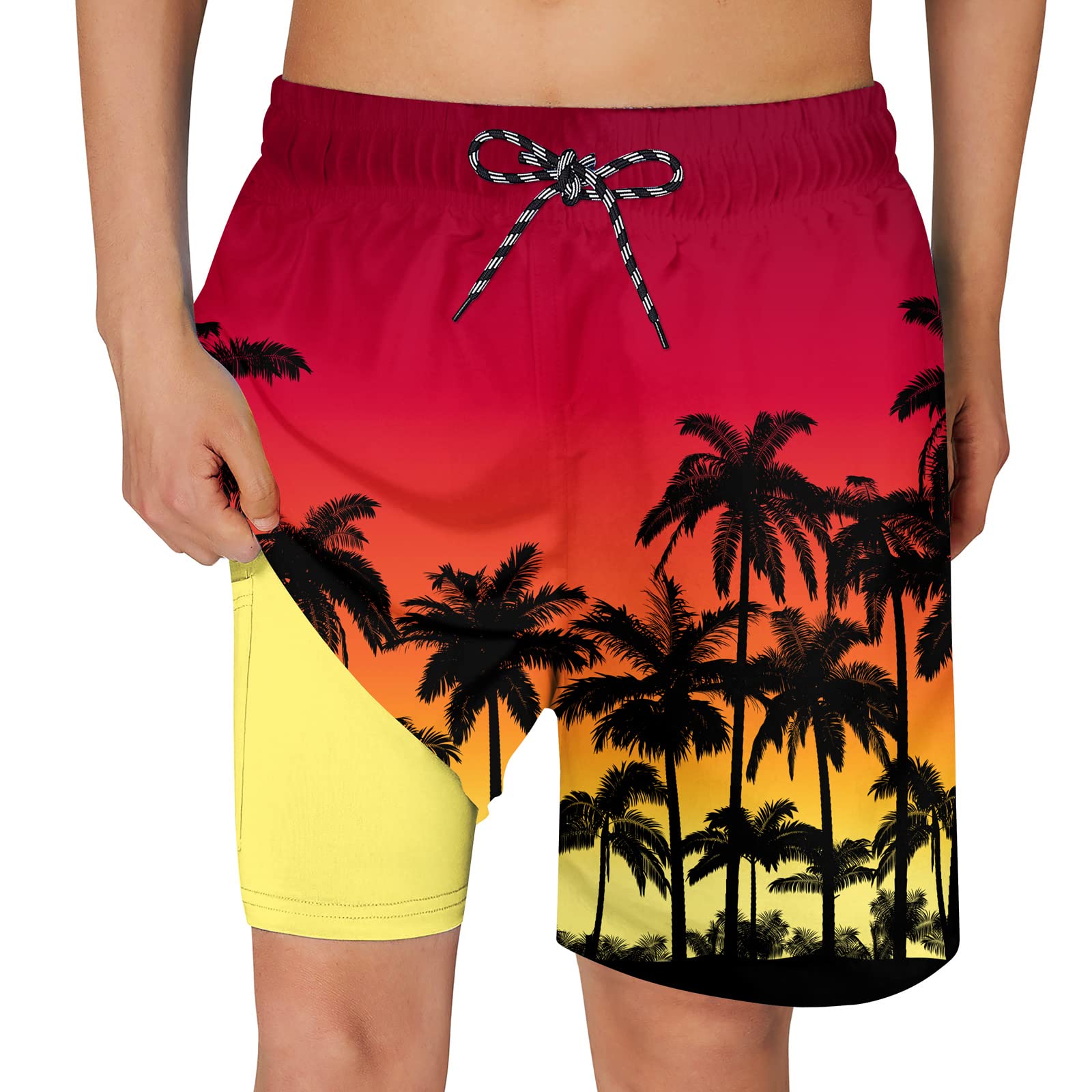 Cozople Boys Swim Trunks with Compression Liner Quick Dry Bathing Suit