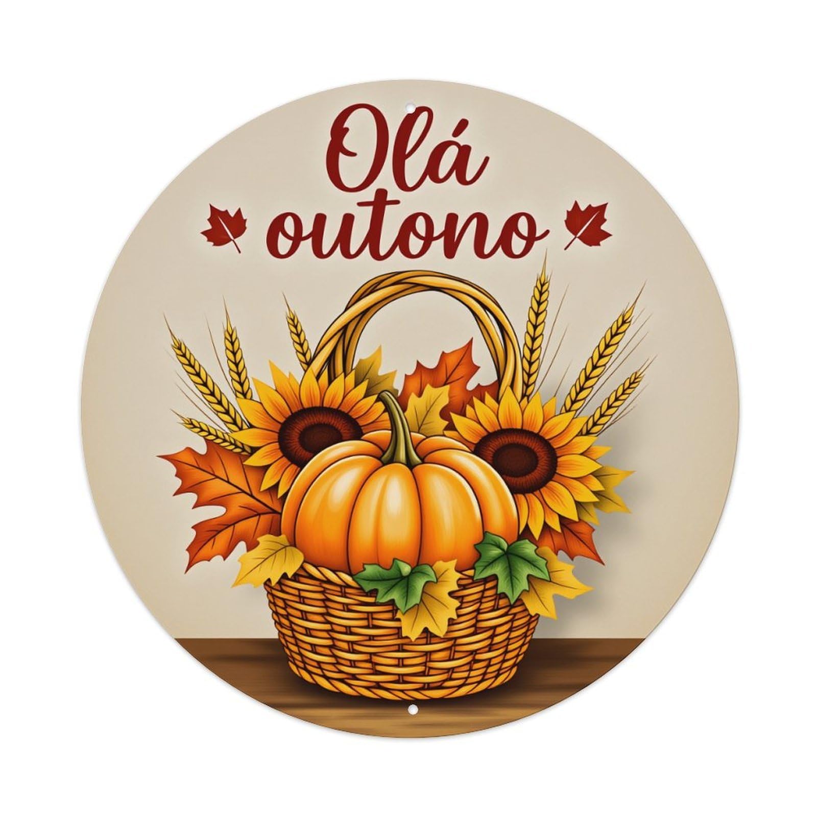 Autumn Basket Pumpkin Sunflower Leaves Round Tin Sign Vintage Style Metal Sign Home Bar Garden Wall Plaque Decor Metal Poster 8x8 Inch