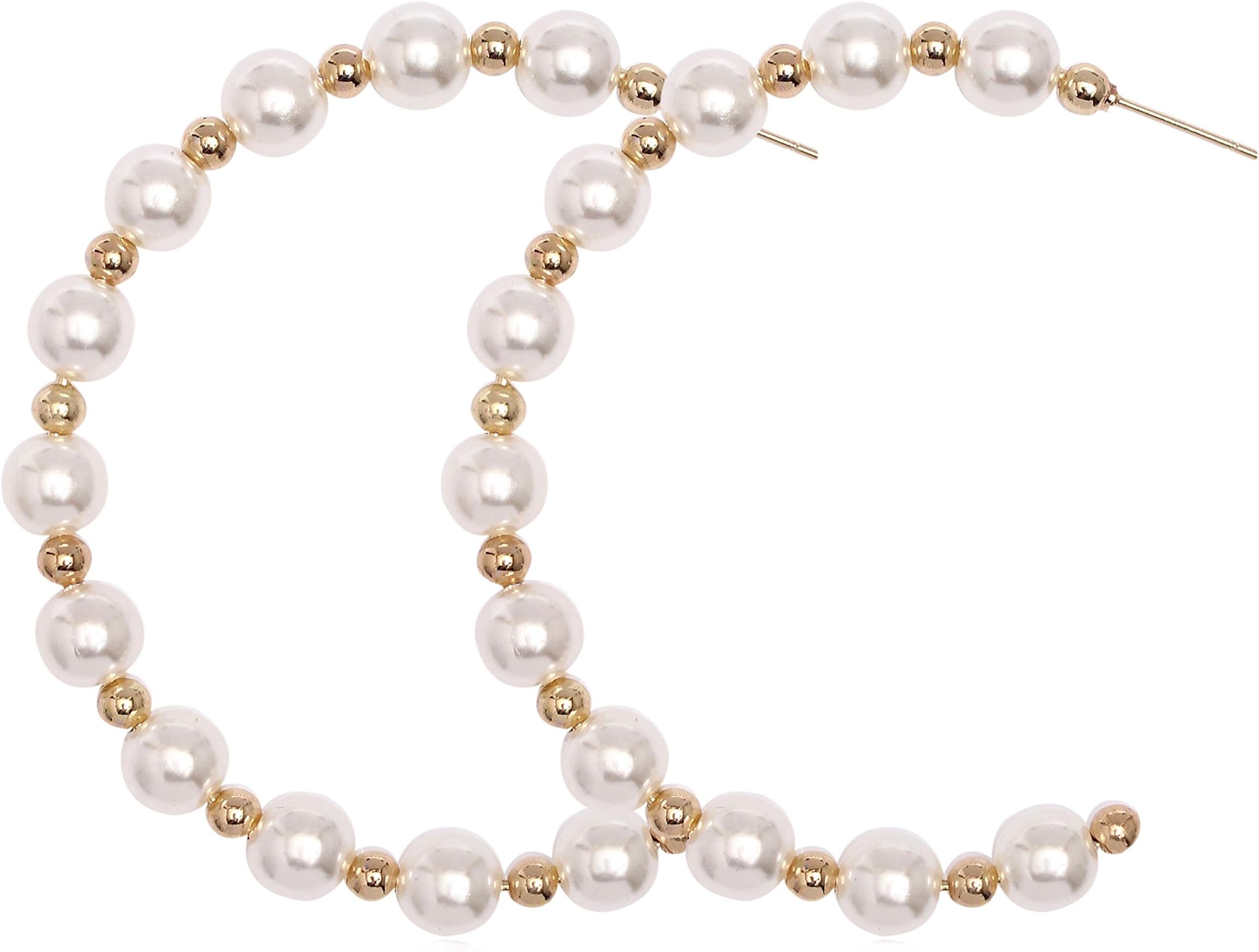 Fashion jewelry designer large statement immitation faux pearl classic round shape hoop earrings for women