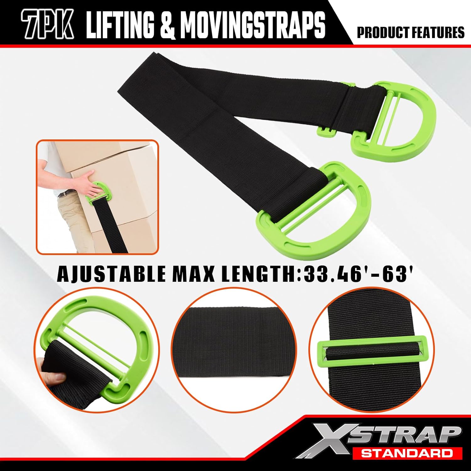 XSTRAP STANDARD Moving Straps Lifting System Kit Moving Strap with Non-Slip Silicone for 2-Person, Widen Handle Lifting Straps for 1-Person for House-Moving, Furniture, Appliances, Boxes