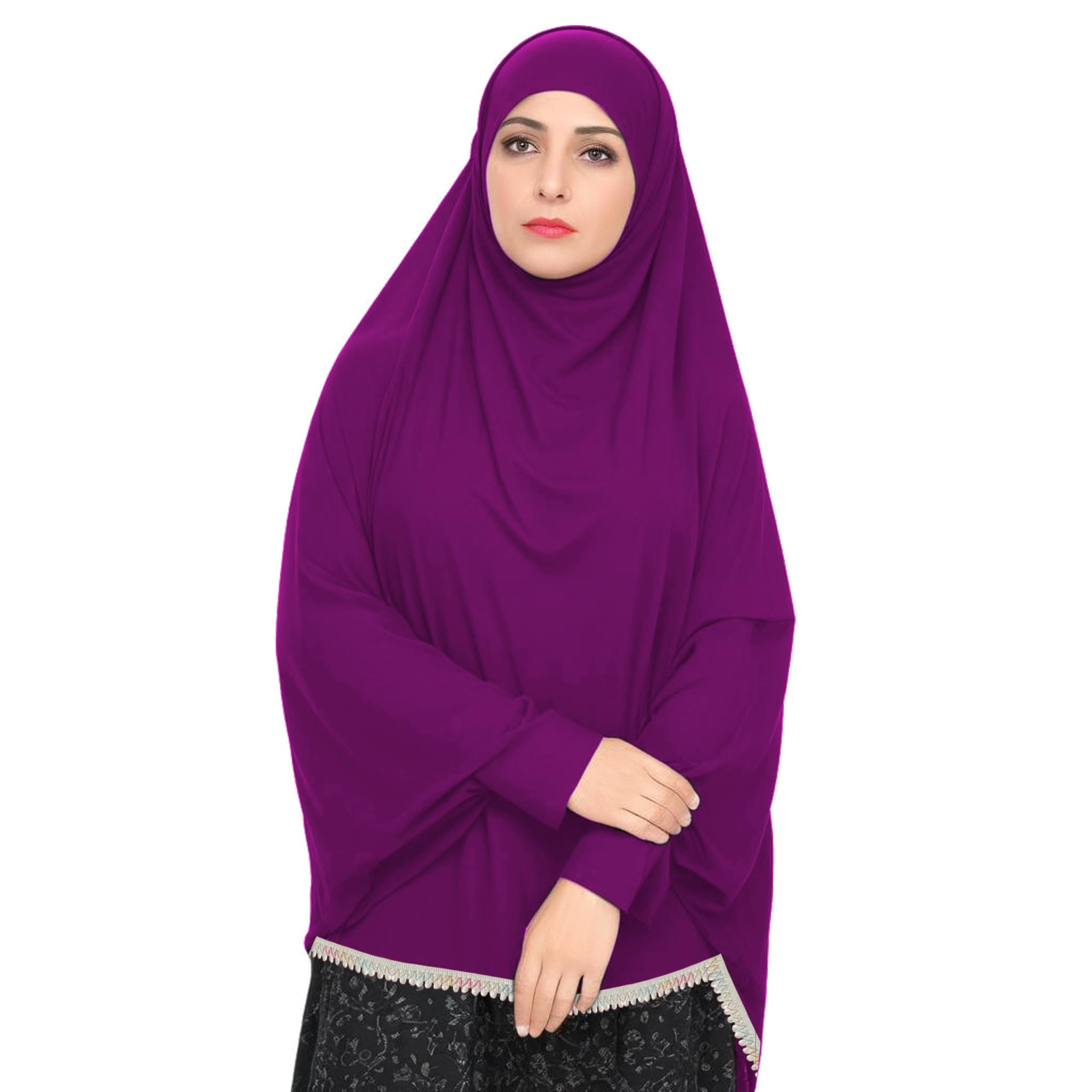 Lace Khimar Hijab Chaderi Scarf for Islamic Muslim Women, Black 38 Lenth Back Side-image-49