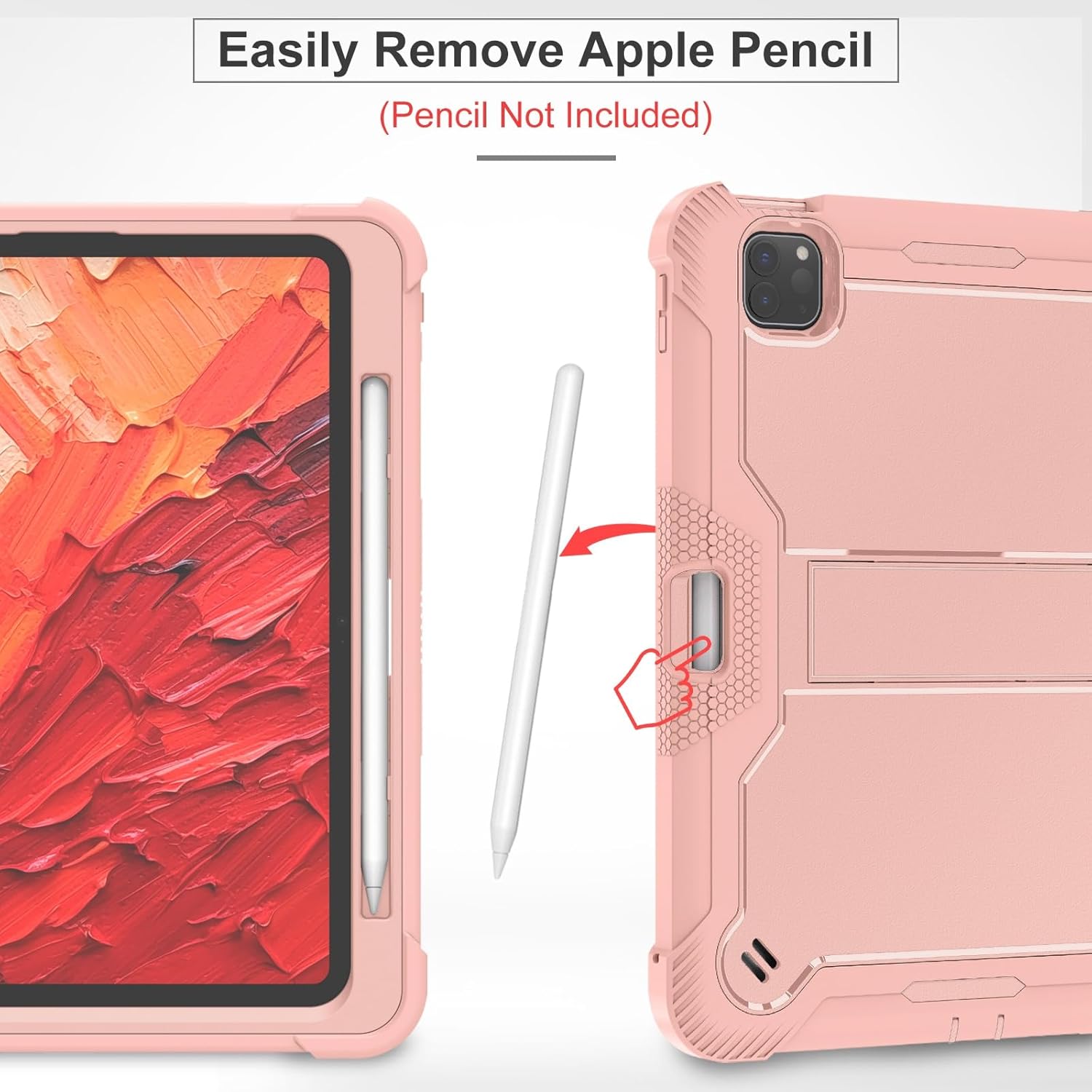 Tablet PC Bags Cases Sleeves Compatible with iPad Pro 11 2024 Protective Cover Rugged Stand Shockproof Protective Cover Suitable Compatible with iPad Pro 11 2024(Rose Gold)