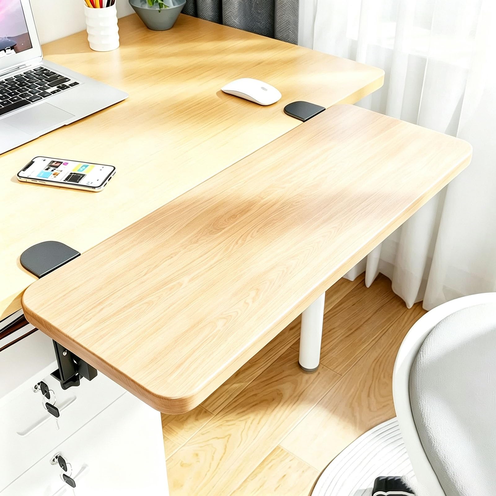 Placa extensora para alféizar plegable con estante de abrazadera ergonómico