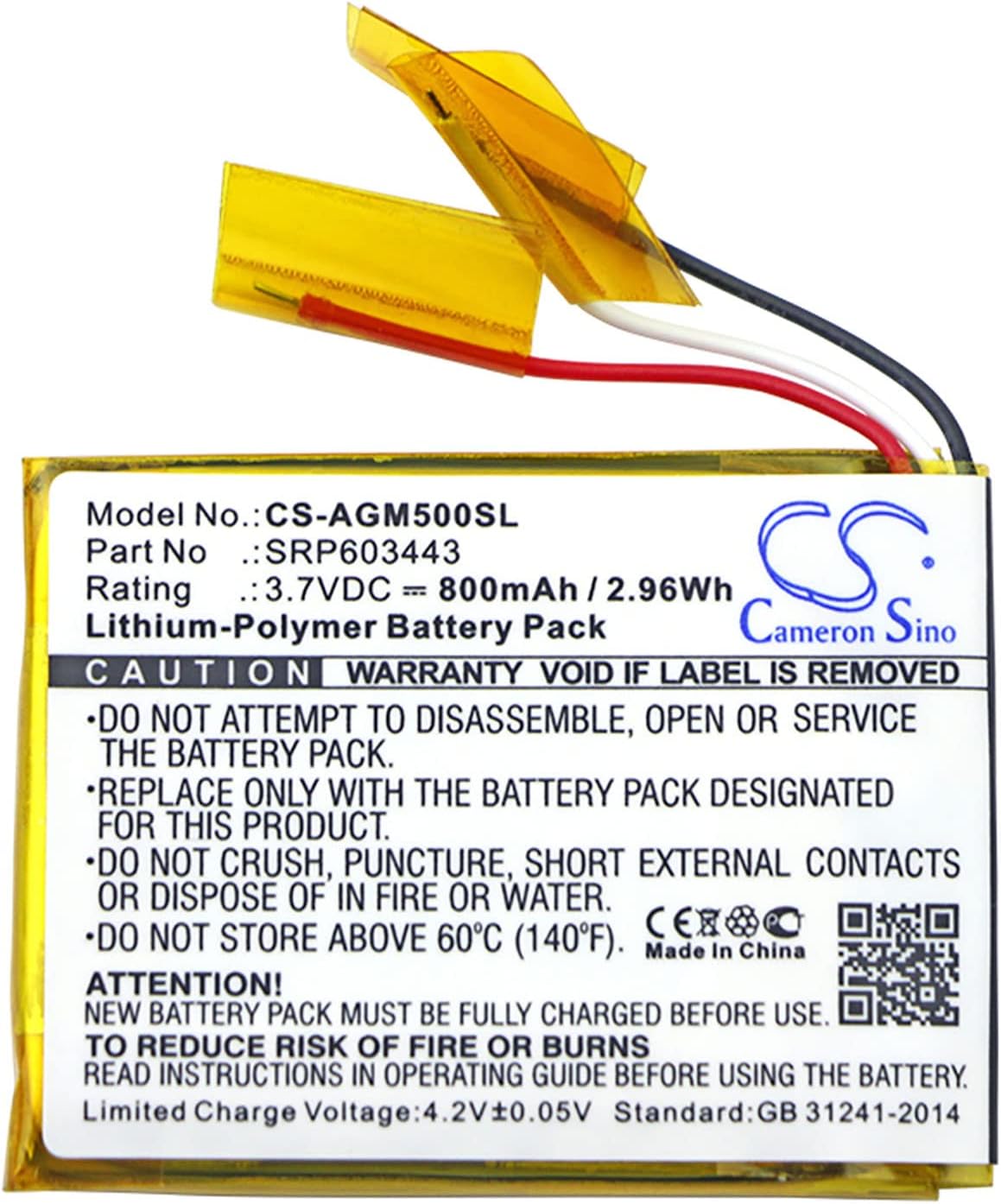 Cameron Sino Battery for Astro A50 PN: SRP603443 800mAh / 2.96Wh