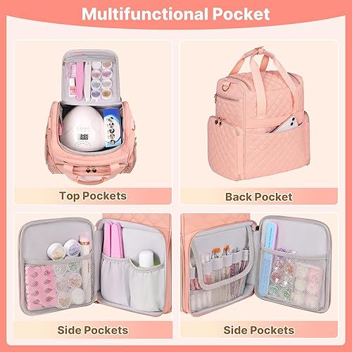 Miniatura 4 de JKAOO Bolsa organizadora de esmalte de uñas, estuche de viaje para 70 botellas, organizador de esmalte de uñas con 2 fundas extraíbles y bolsillos