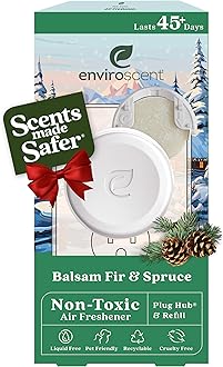 Enviroscent Non Toxic Air Freshener Plug-in Home Fragrance Last 45+ Days | Kit includes 1 Refillable Plug In Warmer & 1 Scent Refill (Balsam Fir & Spruce)