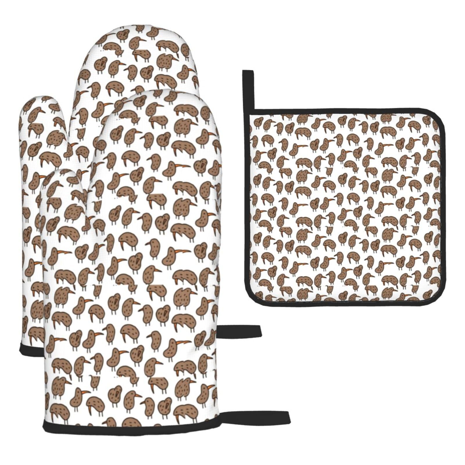 Kiwi Bird Cute Print Oven Kitchen Gloves For Baking Outdoor Grilling Home Use Mitts Microwaving Bbq