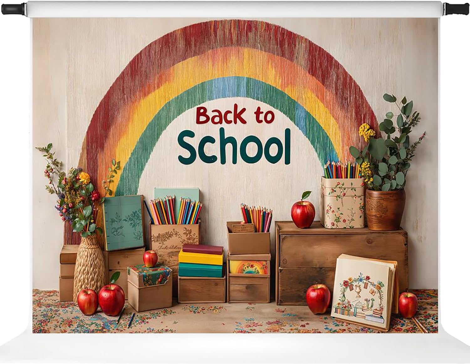 Kate Back to School Photography Backdrops Colorful Rainbow Students Photo Background Party Decorations, 7x5ft