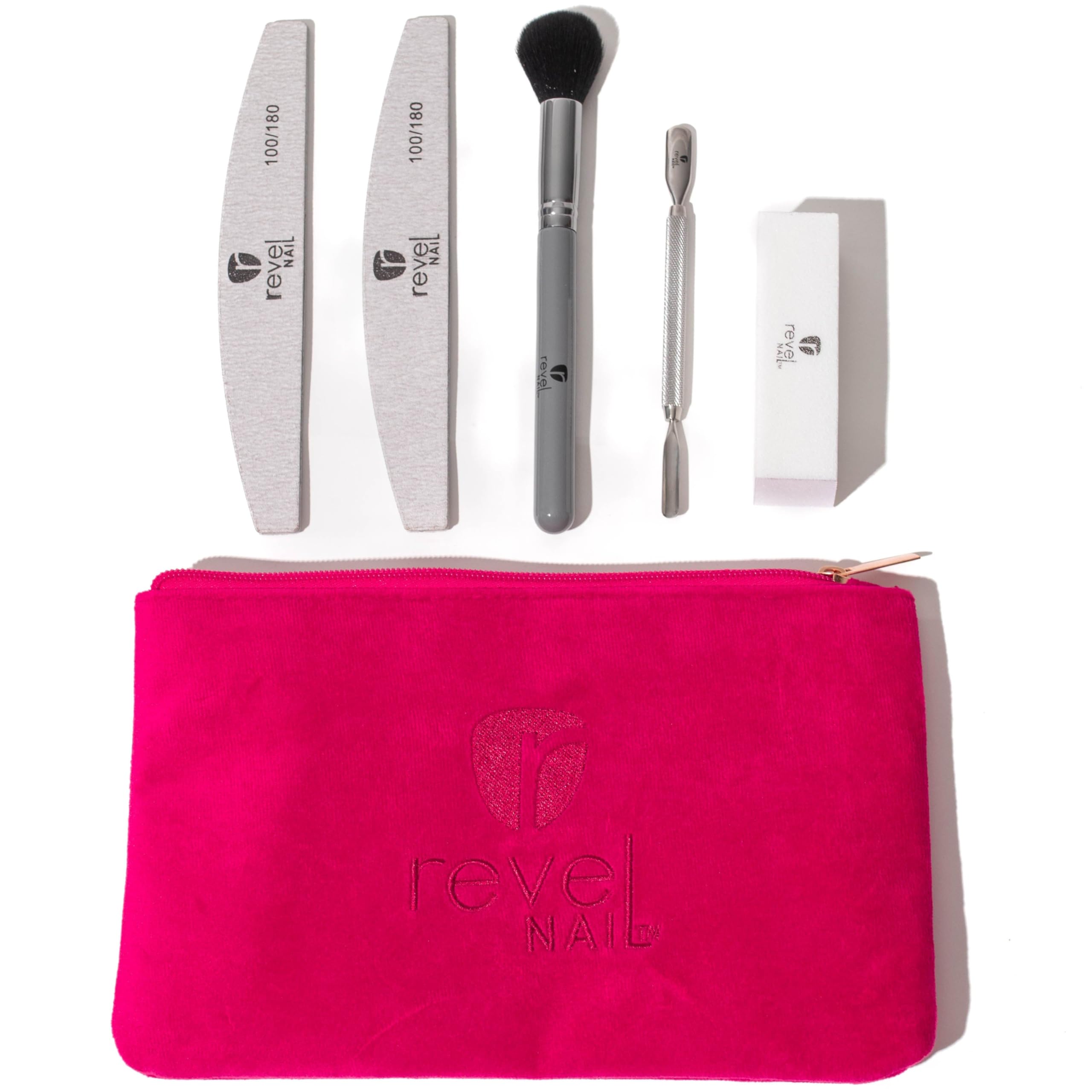 Revel Nail Tool Kit - Dip Powder and Gel Polish Nail Kit, With Cuticle Pusher, Nail File, Buffer, Powder Brush and Nail Clipper Case, Manicure Set