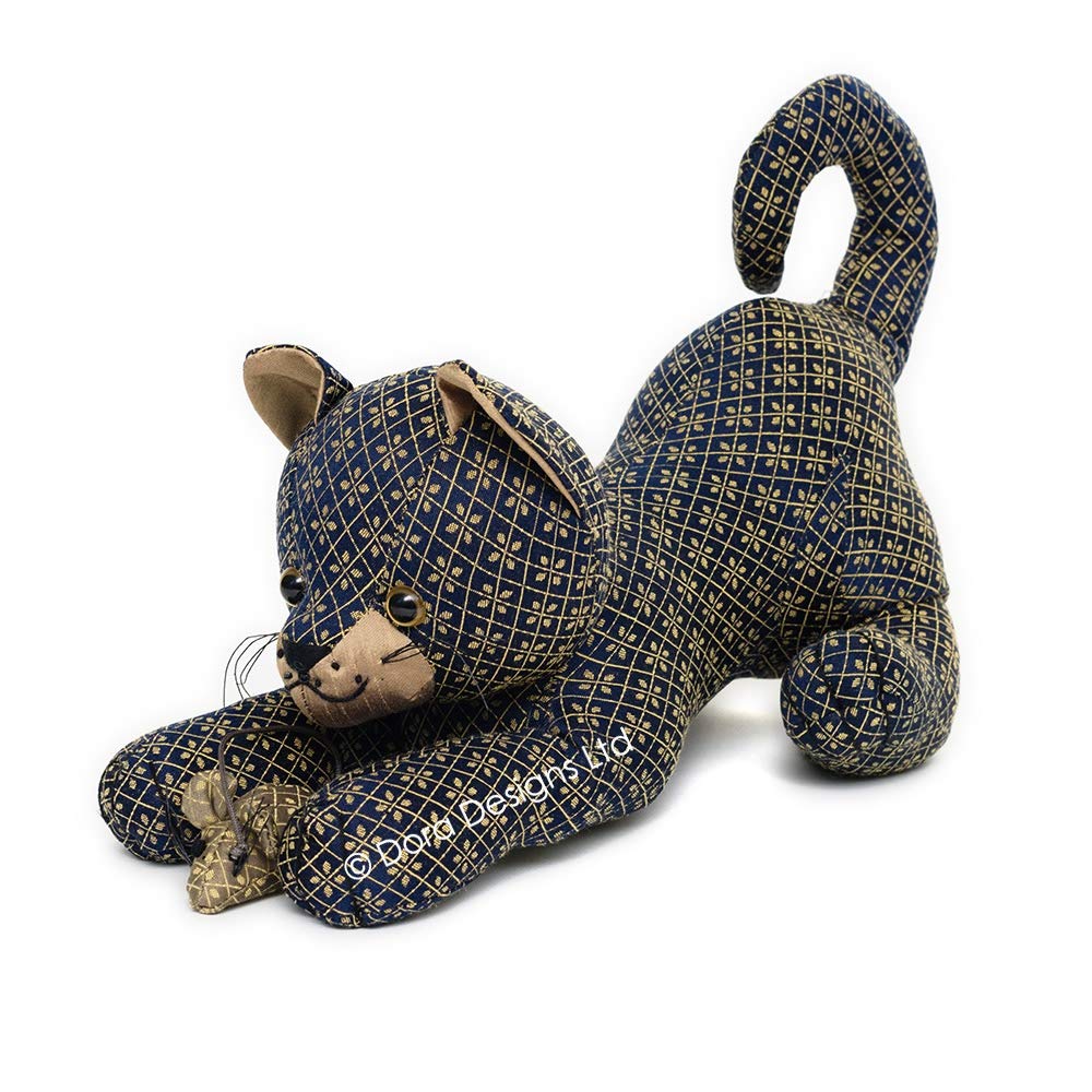 Dora Designs Mitsy Cat & Mouse Doorstop from The Posh Collection - Brocade Navy Fabric with Gold Detail
