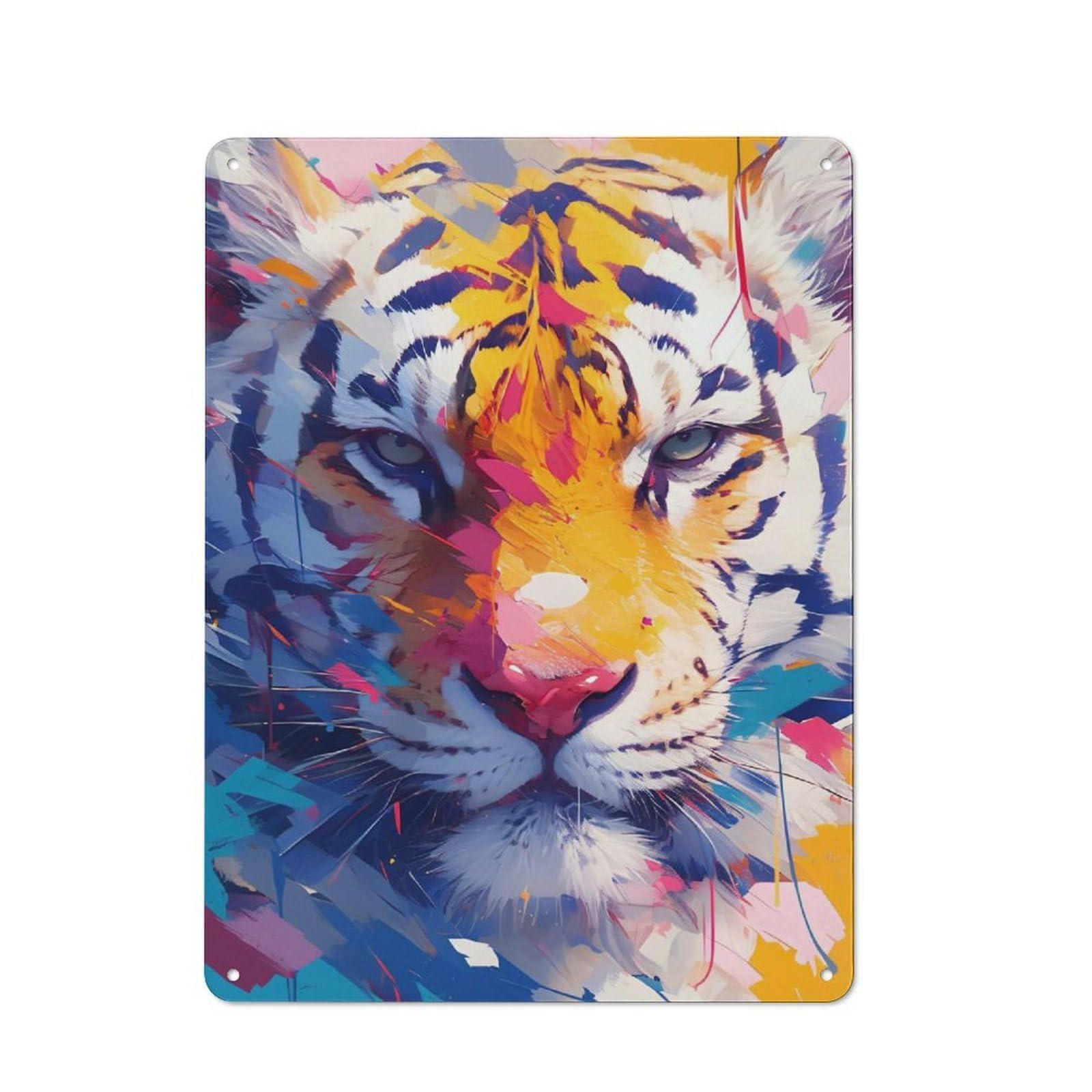 Junmoney Style-15 Metal Wall Sign 40X30cm Featuring Colorful Tiger Portrait Poster, Picture, Metal Print, Paint By Creed For Workshop Wall, For Room Styling Across Workshops And Hobby Rooms